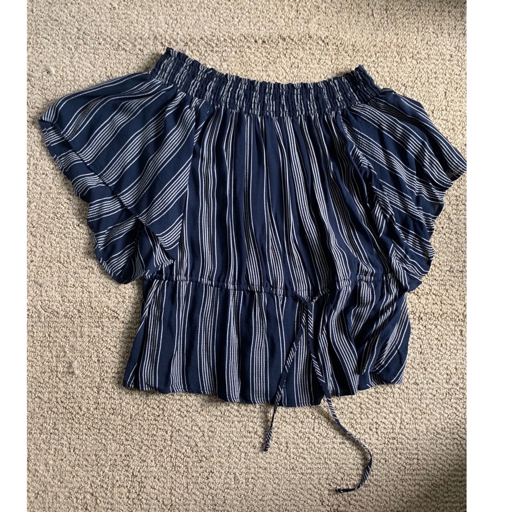 Navy striped off-the-shoulder peasant top - Small